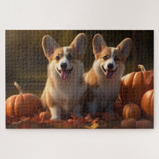 Corgi Puppy Herfst Plezier Pompoen Legpuzzel (Horizontaal)