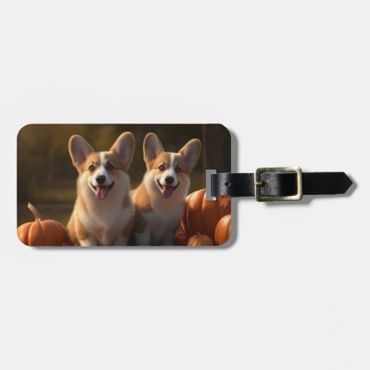 Corgi Puppy Herfstpomp Bagagelabel (Voorkant horizontaal)