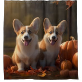 Corgi Puppy Herfstpomp Douchegordijn (Voorkant)