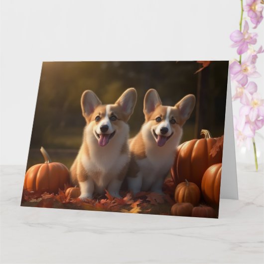 Corgi Puppy Herfstpracht Pompoen  Kaart (Orchidee)