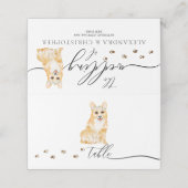 Corgi puppy hond eigenaar bruiloft script tabel plaatskaartje (Buitenkant ongevouwen)