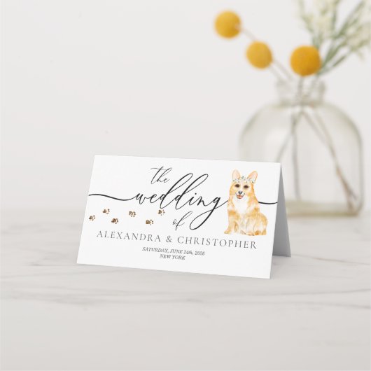 Corgi puppy hond eigenaar bruiloft script tabel plaatskaartje (Achterkant)