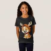 Corgi puppy hond gekleed als rendieren Xmas T-shirt (Voorkant volledig)