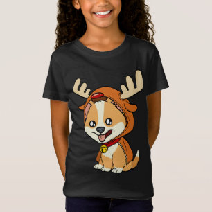 Corgi puppy hond gekleed als rendieren Xmas T-shirt