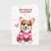 Corgi Puppy Hond in Trui Valentijn Feestdagen Kaart (Voorkant)