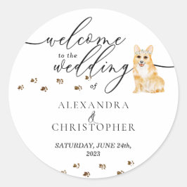 Corgi puppy Honden Huwelijk Welkom Ronde Sticker