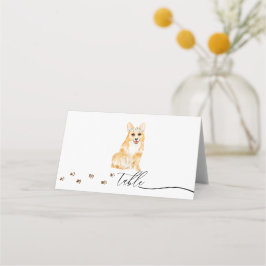 Corgi puppy Hondeneigenaar Huwelijk Script Tafel Plaatskaartje