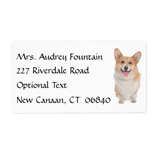 Corgi puppy hondennaam retouradres mailinglabel etiket (Voorkant)
