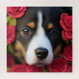 Corgi Puppy in rode rozen Legpuzzel