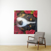 Corgi Puppy in rode rozen Wandkleed (In Situ (horizontaal))