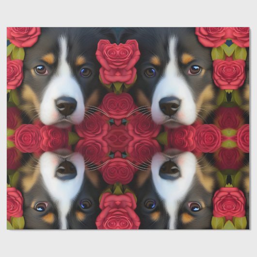 Corgi Puppy in rode rozen Weefpapier Cadeaupapier (Vlak)