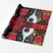 Corgi Puppy in rode rozen Weefpapier Cadeaupapier (Uitgerold)