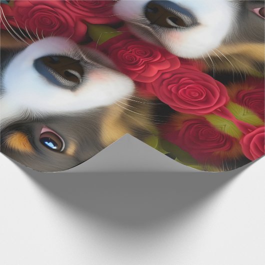 Corgi Puppy in rode rozen Weefpapier Cadeaupapier (Hoek)