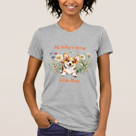 Corgi Puppy in Veldbloemen Aangepaste Tekst  T-shirt