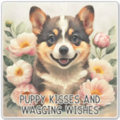 Corgi Puppy Kisses - Moederdag Sticker (Voorkant)