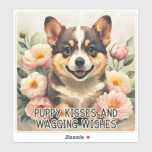 Corgi Puppy Kisses - Moederdag Sticker (Vel)