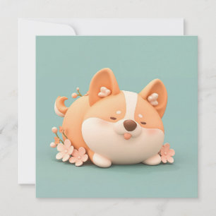 Corgi Puppy Kunst met Cute Chubby 3D Klei Ansichtk