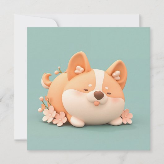 Corgi Puppy Kunst met Cute Chubby 3D Klei Ansichtk (Voorkant)