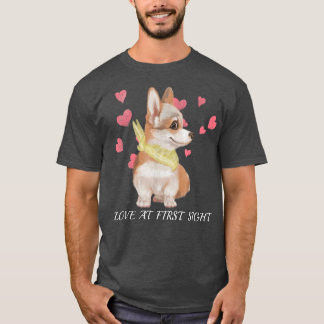 Corgi Puppy Love at 1st Sight Waterverf Hearts de T-shirt