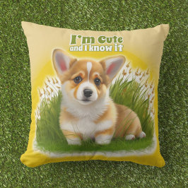 Corgi puppy op het gras | schattehuisdier kussen