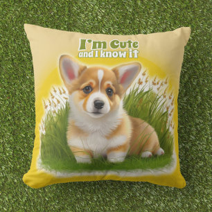 Corgi puppy op het gras   schattehuisdier kussen