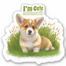 Corgi puppy op het gras | schattehuisdier sticker
