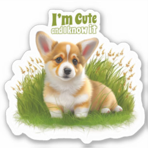 Corgi puppy op het gras schattehuisdier sticker