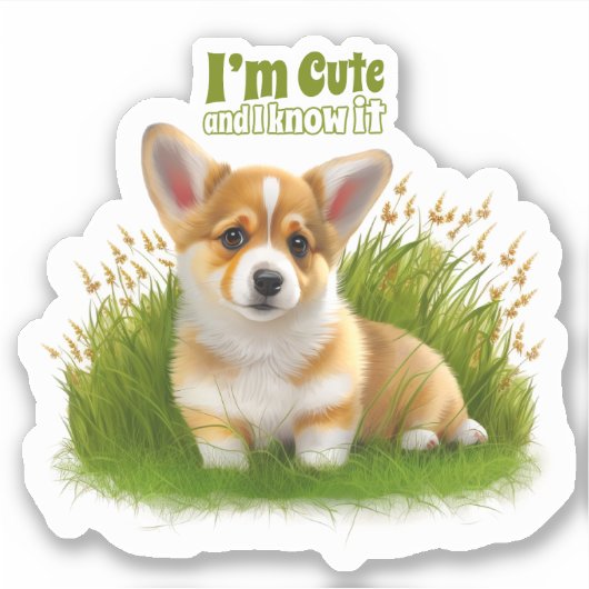 Corgi puppy op het gras | schattehuisdier sticker (Voorkant)