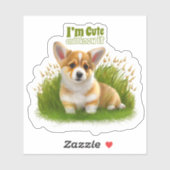 Corgi puppy op het gras | schattehuisdier sticker (Vel)