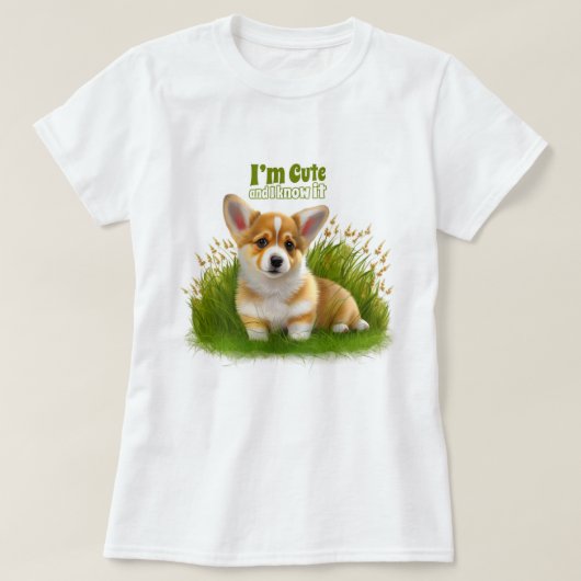 Corgi puppy op het gras | schattehuisdier t-shirt (Design voorkant)