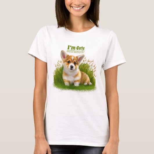 Corgi puppy op het gras | schattehuisdier t-shirt (Voorkant)