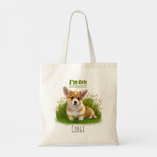 Corgi puppy op het gras | schattehuisdier tote bag (Achterkant)