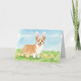 Corgi Puppy Pasen Lente Waterverf Feestdagen Kaart