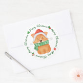 Corgi Puppy Santa Dog Cute Festive Merry Kerstmis Ronde Sticker (Envelop)