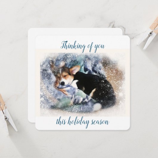 Corgi Puppy Thinking of You Kaart (Voorkant / Achterkant in situ)