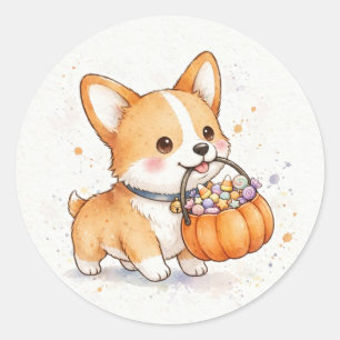 Corgi Puppy Trick-or-Treat Halloween Ronde Sticker