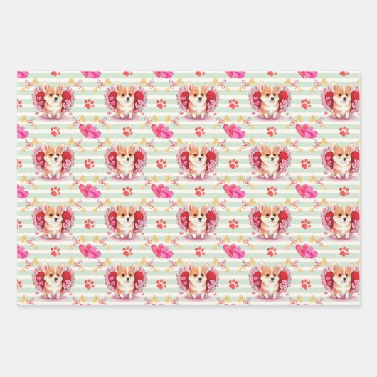Corgi Puppy Valentijnsdag Wrapping Paper (Voorkant 3)