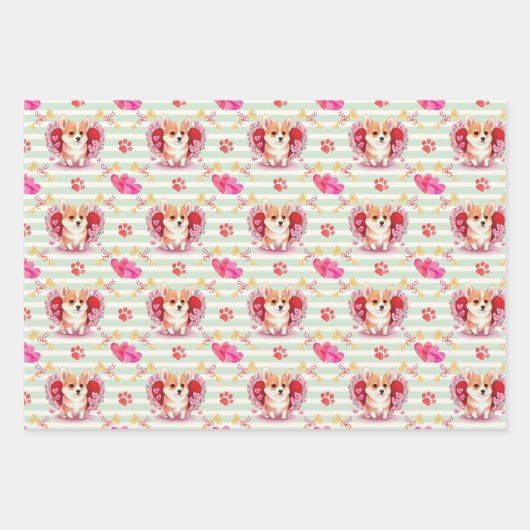 Corgi Puppy Valentijnsdag Wrapping Paper (Voorkant 2)