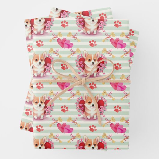Corgi Puppy Valentijnsdag Wrapping Paper (In situ)