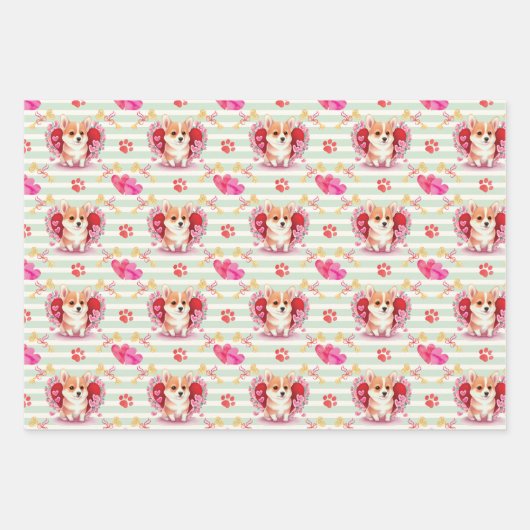 Corgi Puppy Valentijnsdag Wrapping Paper (Voorkant)