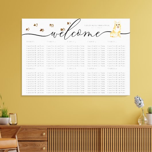 Corgi puppy Welkom Zittafel Nummers Canvas Afdruk (Insitu (Woonkamer))