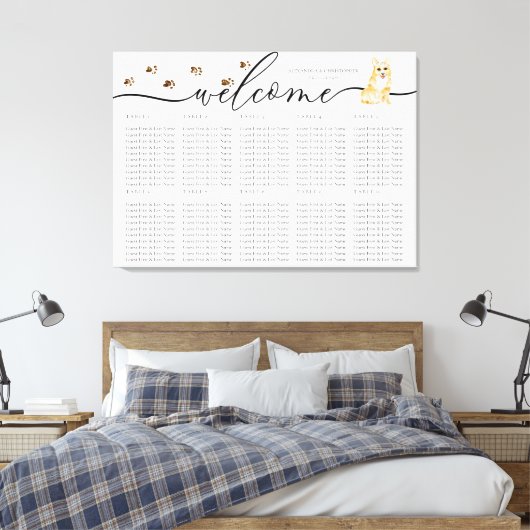 Corgi puppy Welkom Zittafel Nummers Canvas Afdruk (Insitu (Slaapkamer))