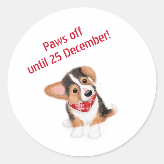 Corgi puppy'paws off to 25 dec' stickers (Voorkant)