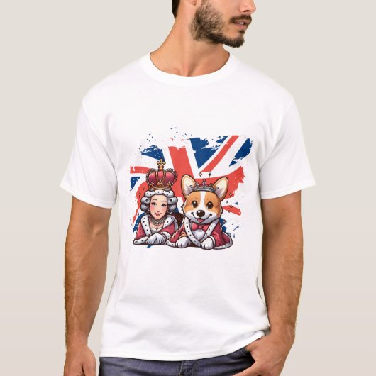 Corgi Queen England T-shirt (Voorkant)