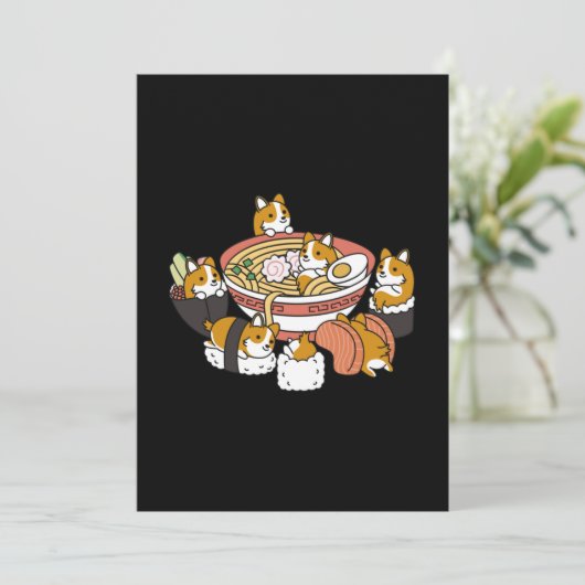 Corgi Ramen Sushi Bedankkaart (Staand voorkant)