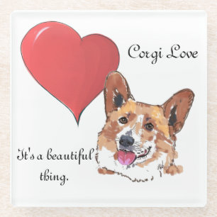 Corgi Red Heart Color Illustration Beauful Thing Glazen Onderzetter