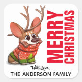 Corgi Reindeer Kerstlabel Vierkante Sticker (Voorkant)