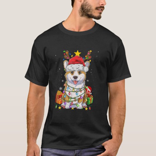 Corgi Rendier Kerstboom Lights Jongens Mannen Corg T-shirt (Voorkant)