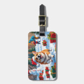 Corgi Rent in de Sneeuw met Kerstmuts Bagagelabel (Voorkant verticaal)