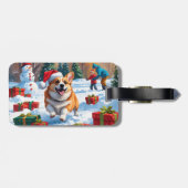 Corgi Rent in de Sneeuw met Kerstmuts Bagagelabel (Achterkant horizontaal)